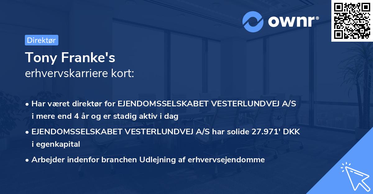 Tony Franke's erhvervskarriere kort
