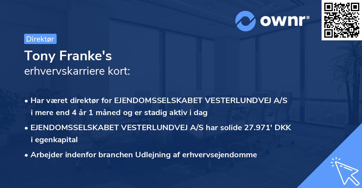 Tony Franke's erhvervskarriere kort
