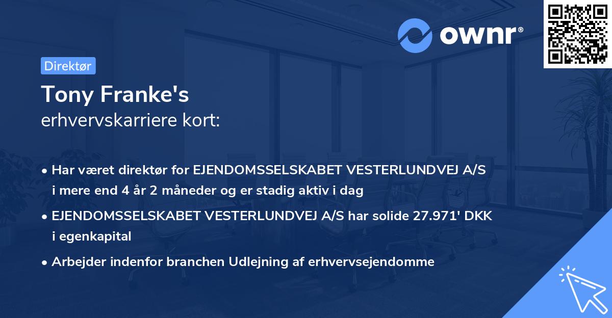 Tony Franke's erhvervskarriere kort