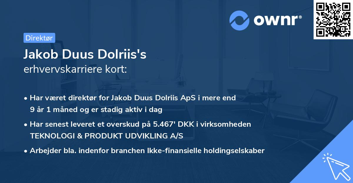 Jakob Duus Dolriis's erhvervskarriere kort
