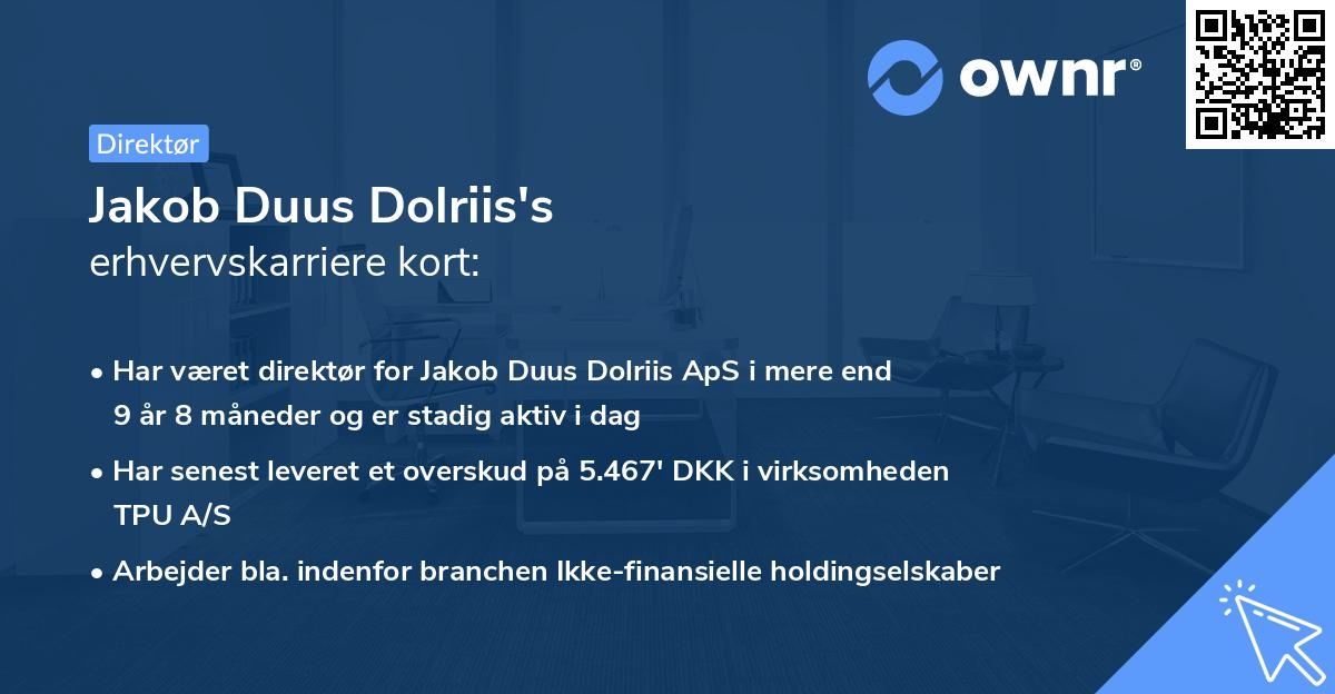 Jakob Duus Dolriis's erhvervskarriere kort