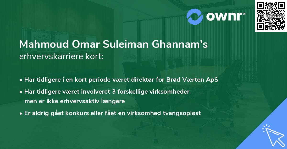 Mahmoud Omar Suleiman Ghannam's erhvervskarriere kort