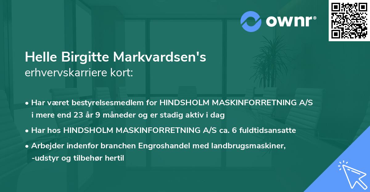 Helle Birgitte Markvardsen's erhvervskarriere kort