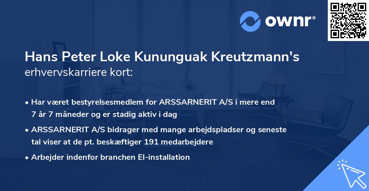 Hans Peter Loke Kununguak Kreutzmann's erhvervskarriere kort