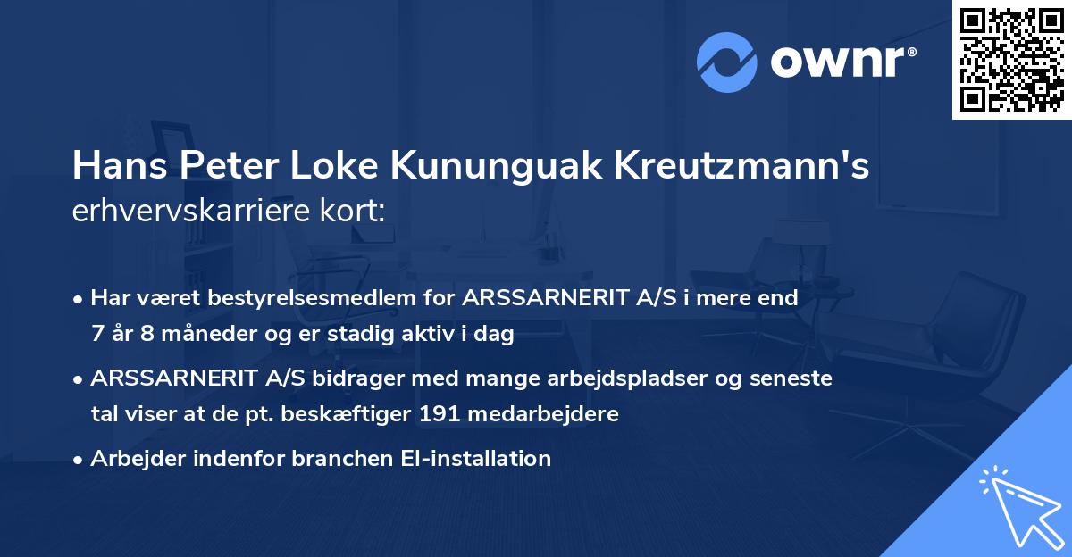 Hans Peter Loke Kununguak Kreutzmann's erhvervskarriere kort