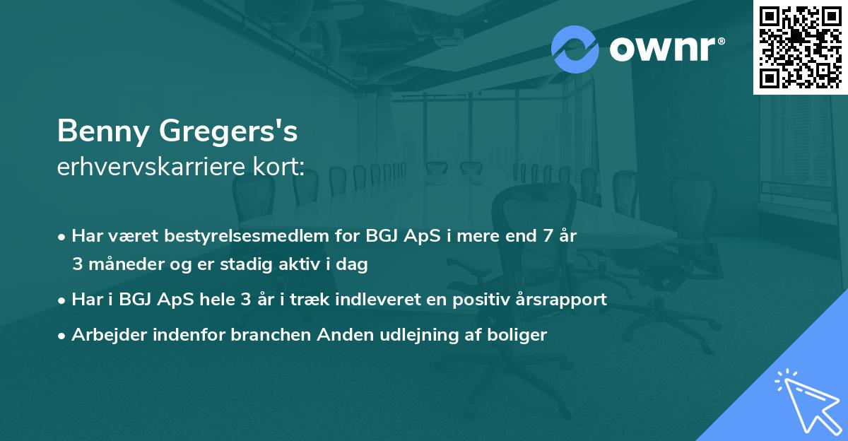 Benny Gregers's erhvervskarriere kort