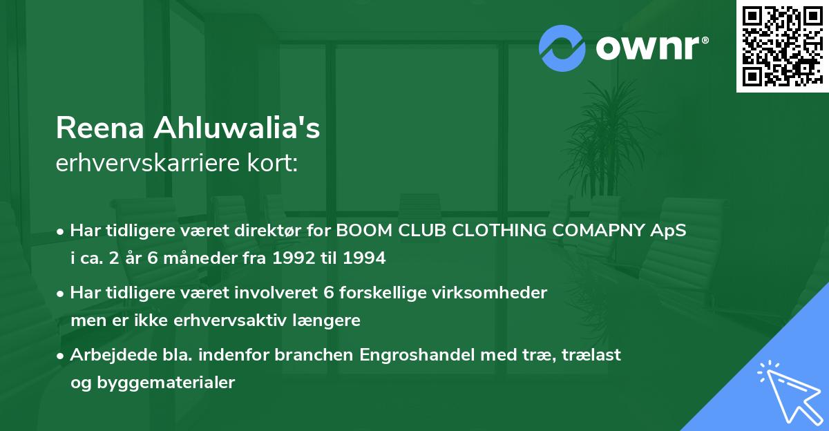Reena Ahluwalia's erhvervskarriere kort