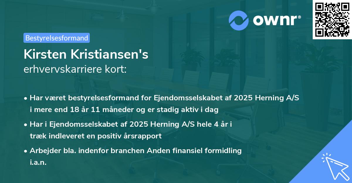 Kirsten Kristiansen's erhvervskarriere kort