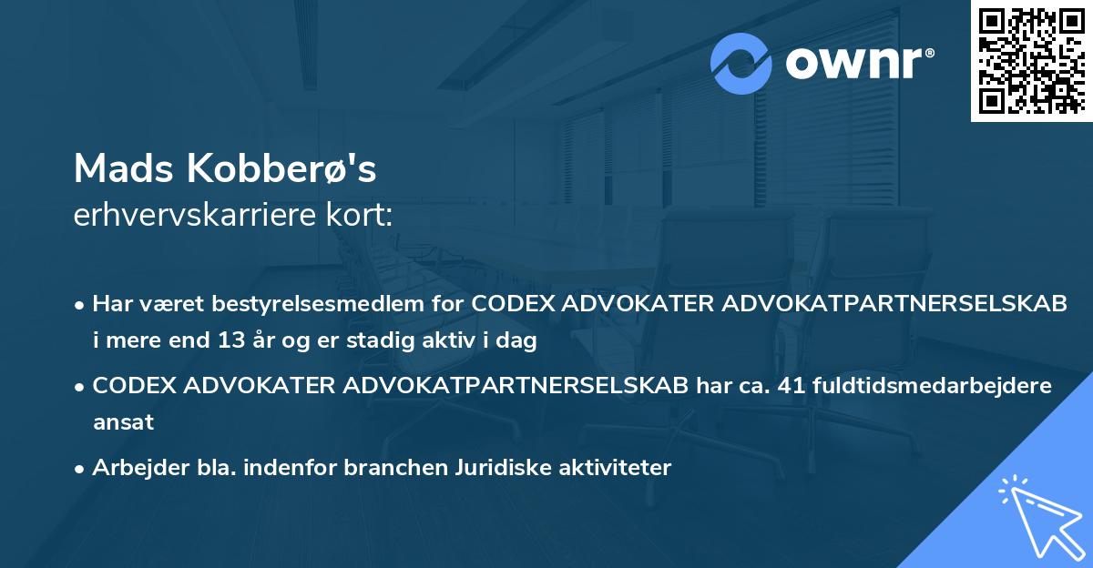 Mads Kobberø's erhvervskarriere kort