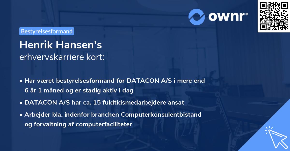 Henrik Hansen's erhvervskarriere kort