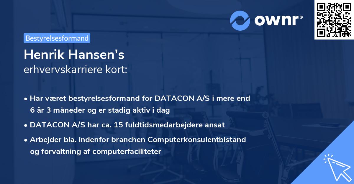 Henrik Hansen's erhvervskarriere kort