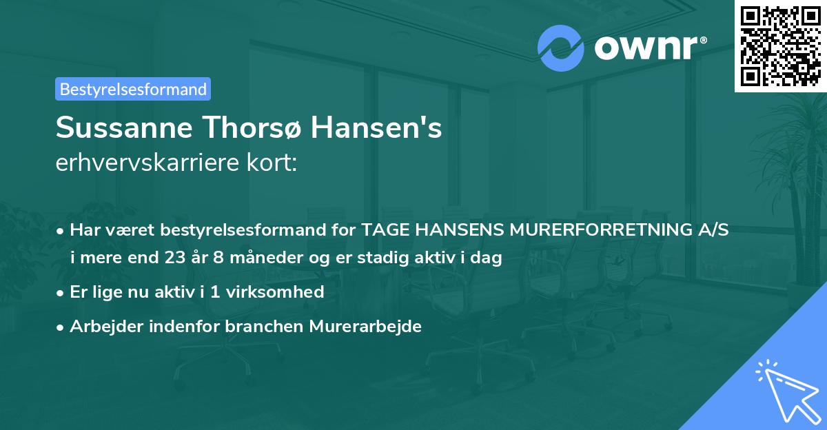 Sussanne Thorsø Hansen's erhvervskarriere kort