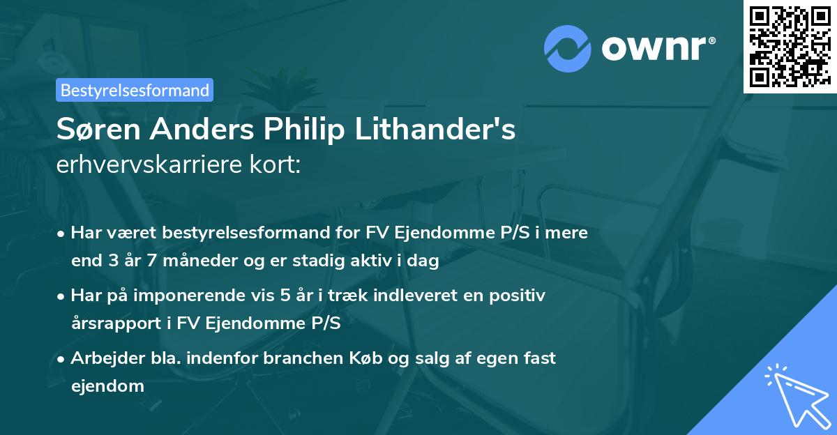 Søren Anders Philip Lithander's erhvervskarriere kort