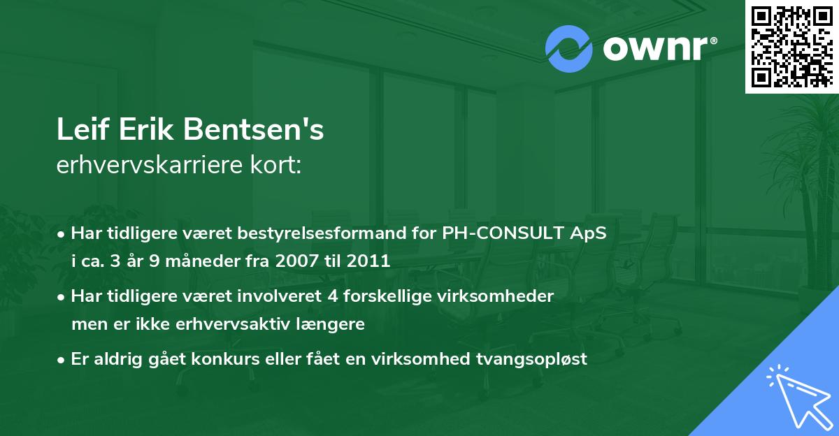 Leif Erik Bentsen's erhvervskarriere kort