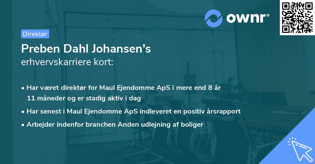 Preben Dahl Johansen's erhvervskarriere kort