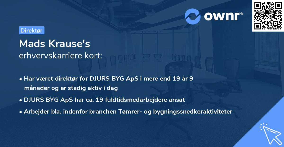 Mads Krause's erhvervskarriere kort