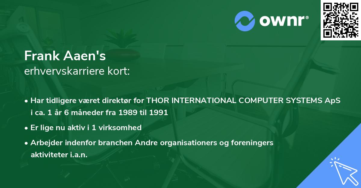 Frank Aaen's erhvervskarriere kort
