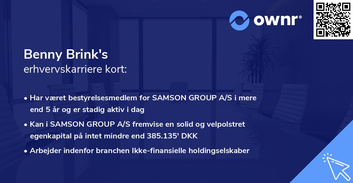 Benny Brink's erhvervskarriere kort