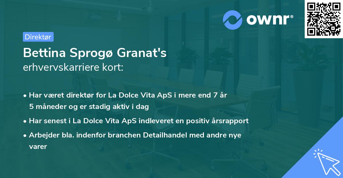 Bettina Sprogø Granat's erhvervskarriere kort