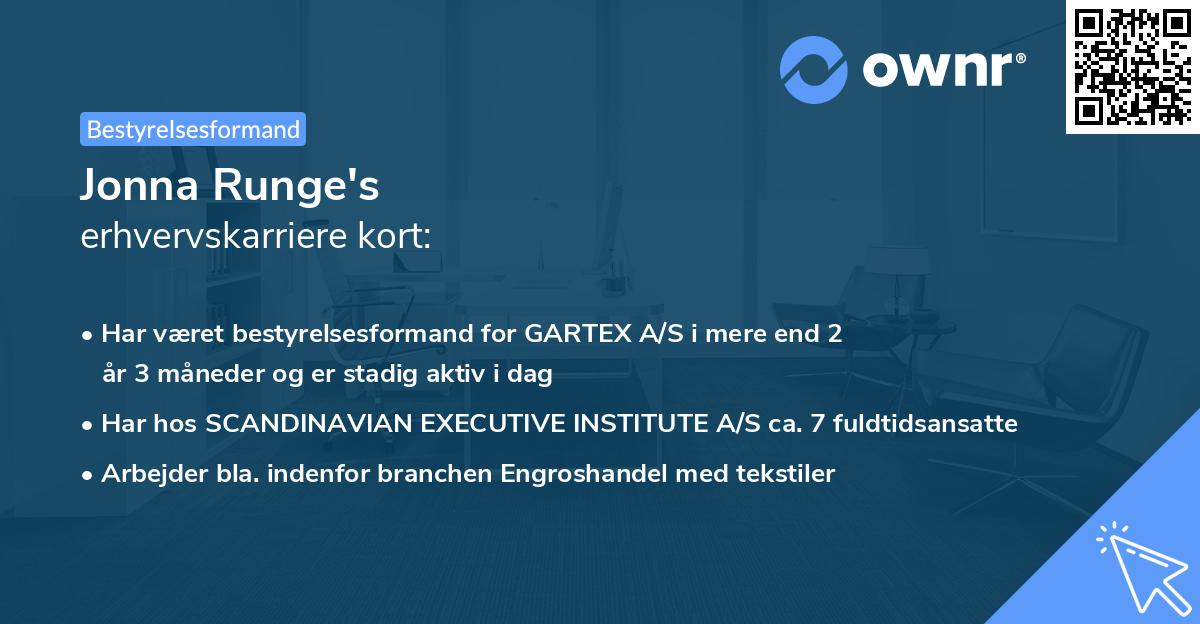 Jonna Runge's erhvervskarriere kort