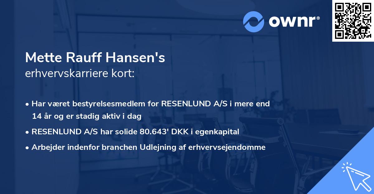 Mette Rauff Hansen's erhvervskarriere kort