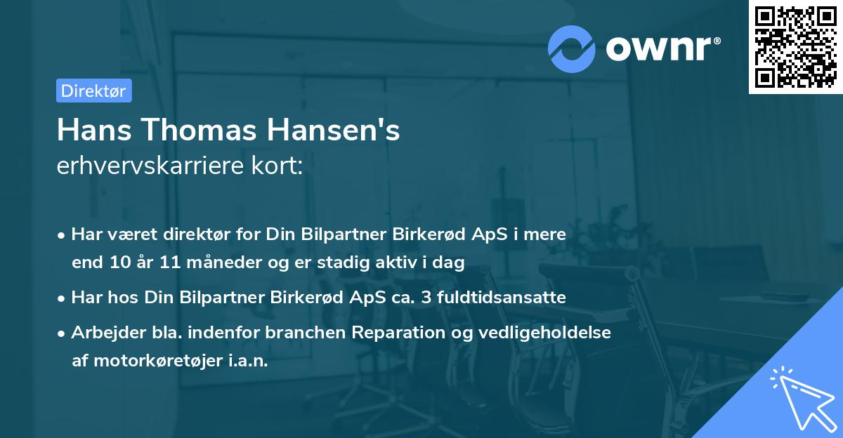 Hans Thomas Hansen's erhvervskarriere kort