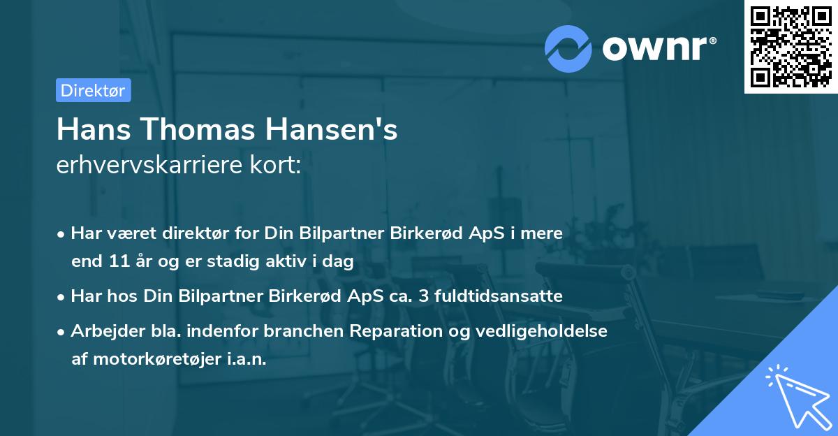Hans Thomas Hansen's erhvervskarriere kort