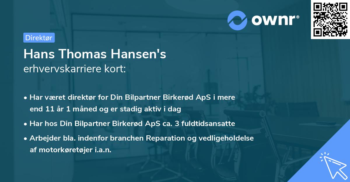 Hans Thomas Hansen's erhvervskarriere kort