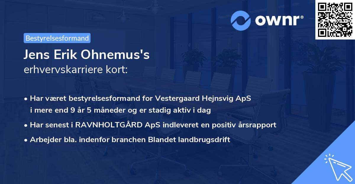 Jens Erik Ohnemus's erhvervskarriere kort