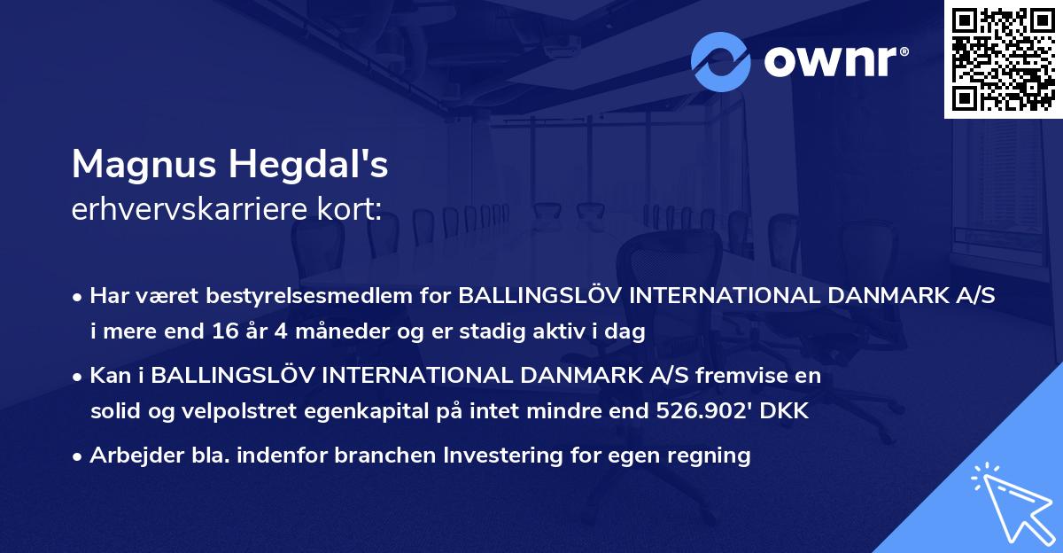 Magnus Hegdal's erhvervskarriere kort