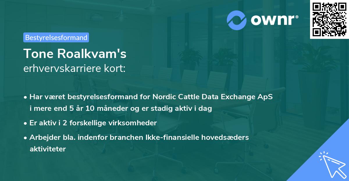 Tone Roalkvam's erhvervskarriere kort