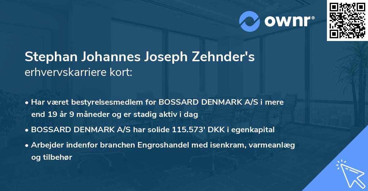 Stephan Johannes Joseph Zehnder's erhvervskarriere kort