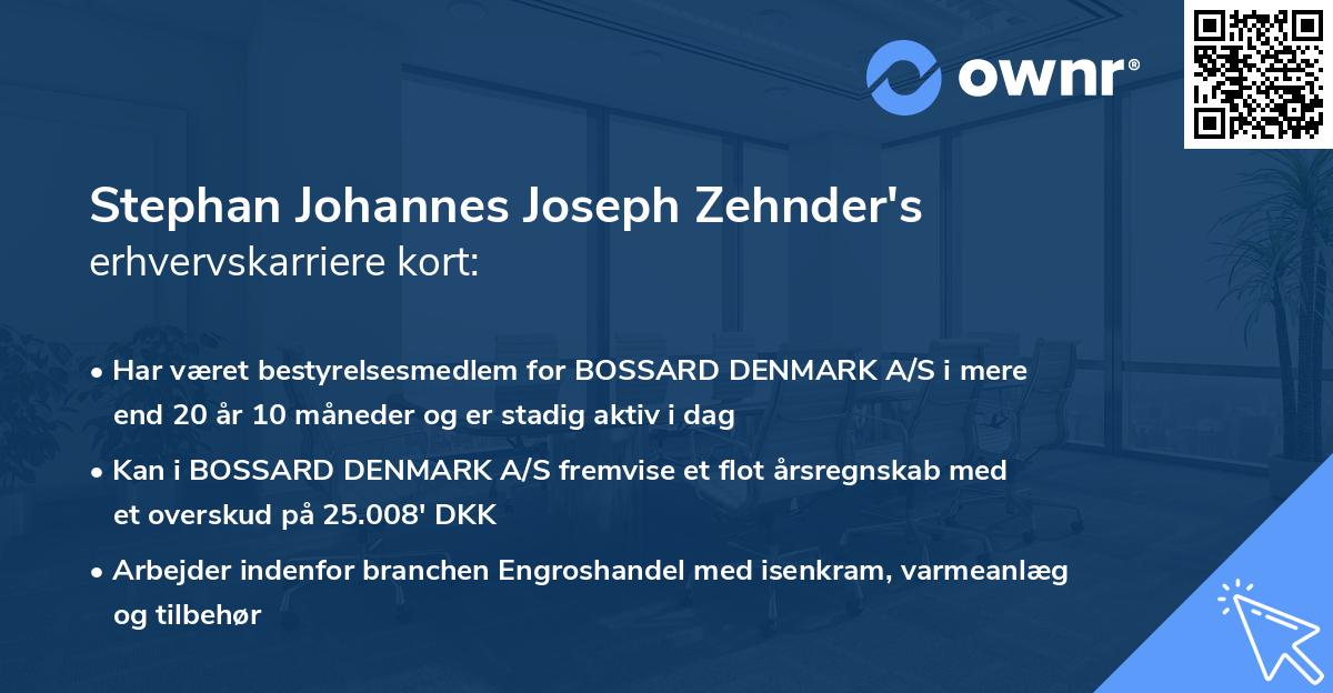 Stephan Johannes Joseph Zehnder's erhvervskarriere kort