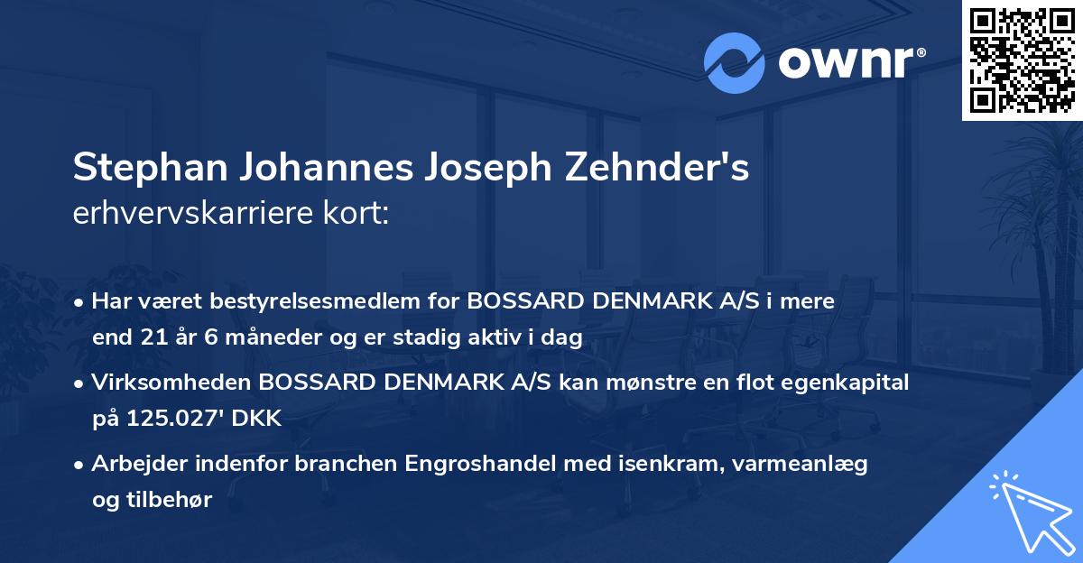 Stephan Johannes Joseph Zehnder's erhvervskarriere kort