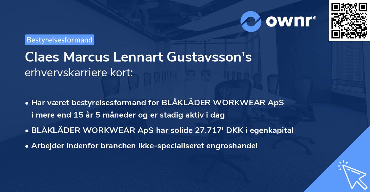 Claes Marcus Lennart Gustavsson's erhvervskarriere kort