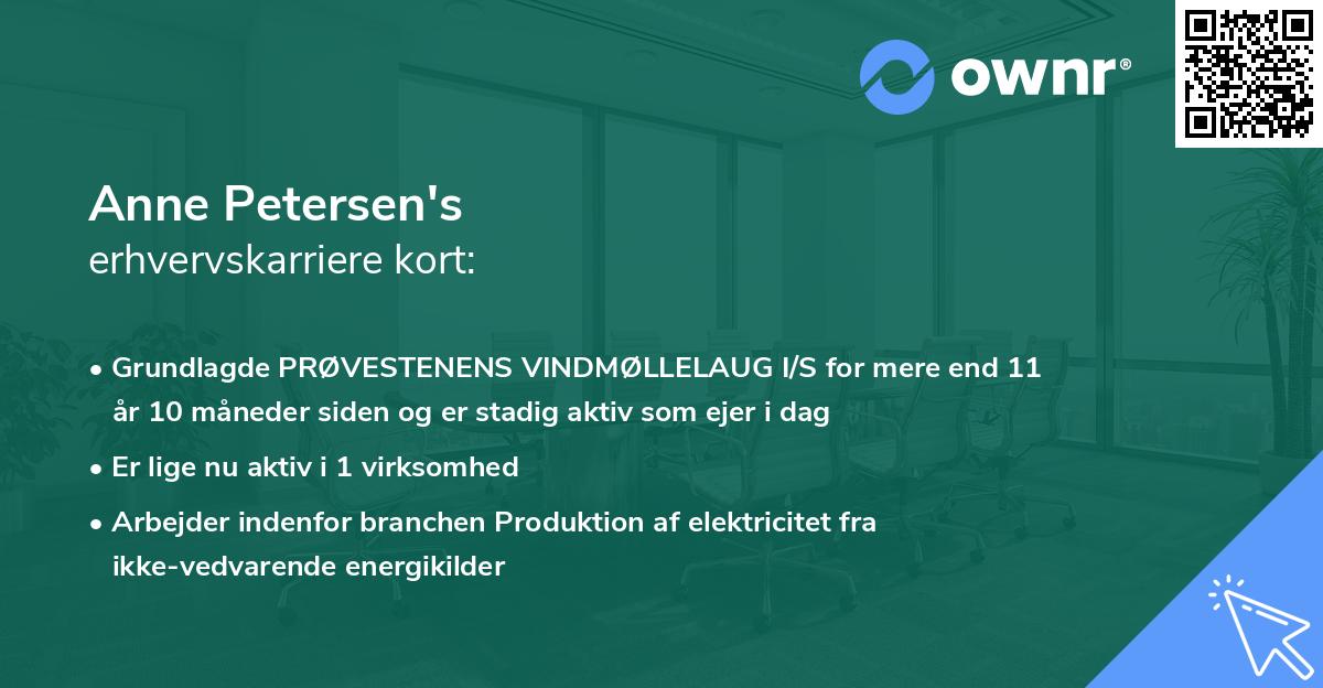 Anne Petersen's erhvervskarriere kort