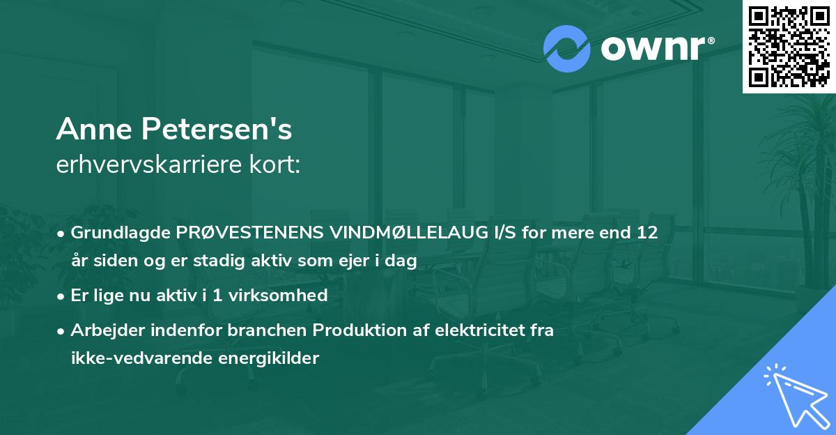 Anne Petersen's erhvervskarriere kort