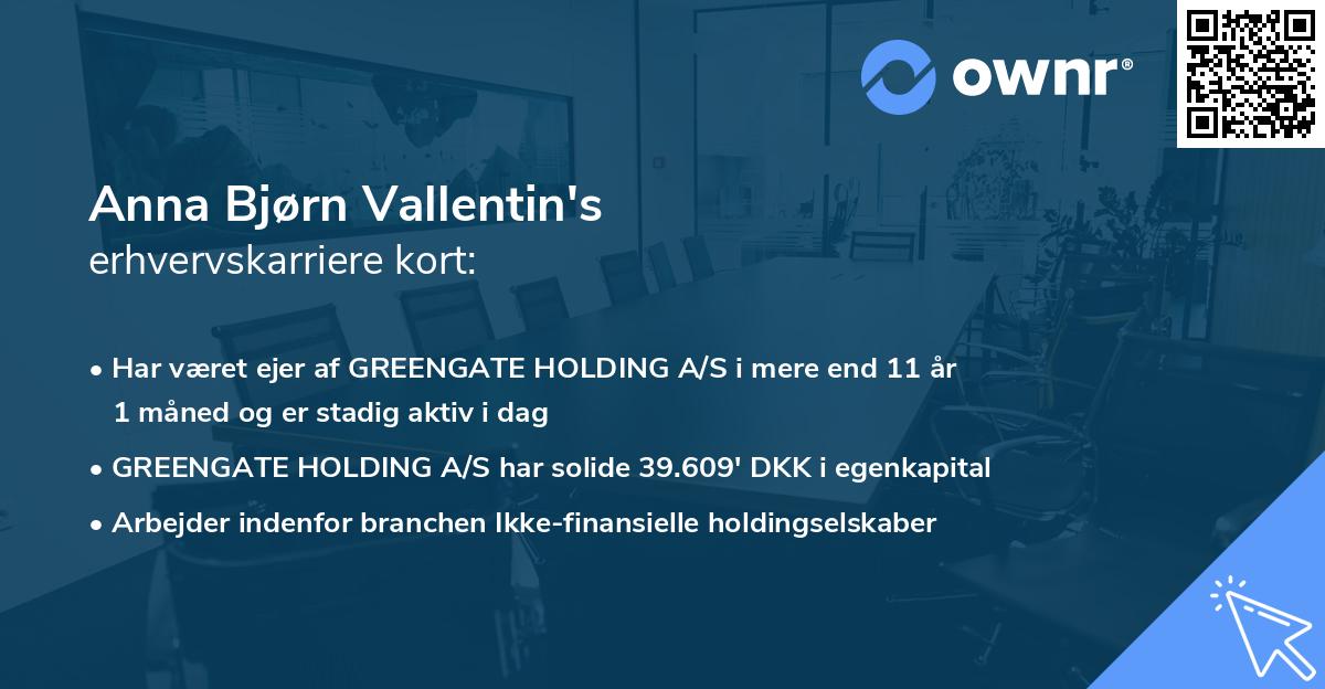 Anna Bjørn Vallentin's erhvervskarriere kort