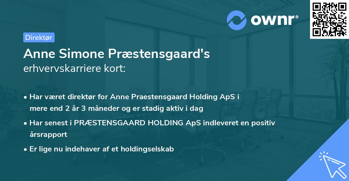 Anne Simone Præstensgaard's erhvervskarriere kort