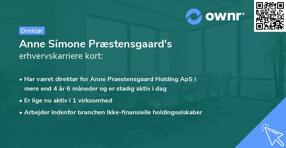 Anne Simone Præstensgaard's erhvervskarriere kort