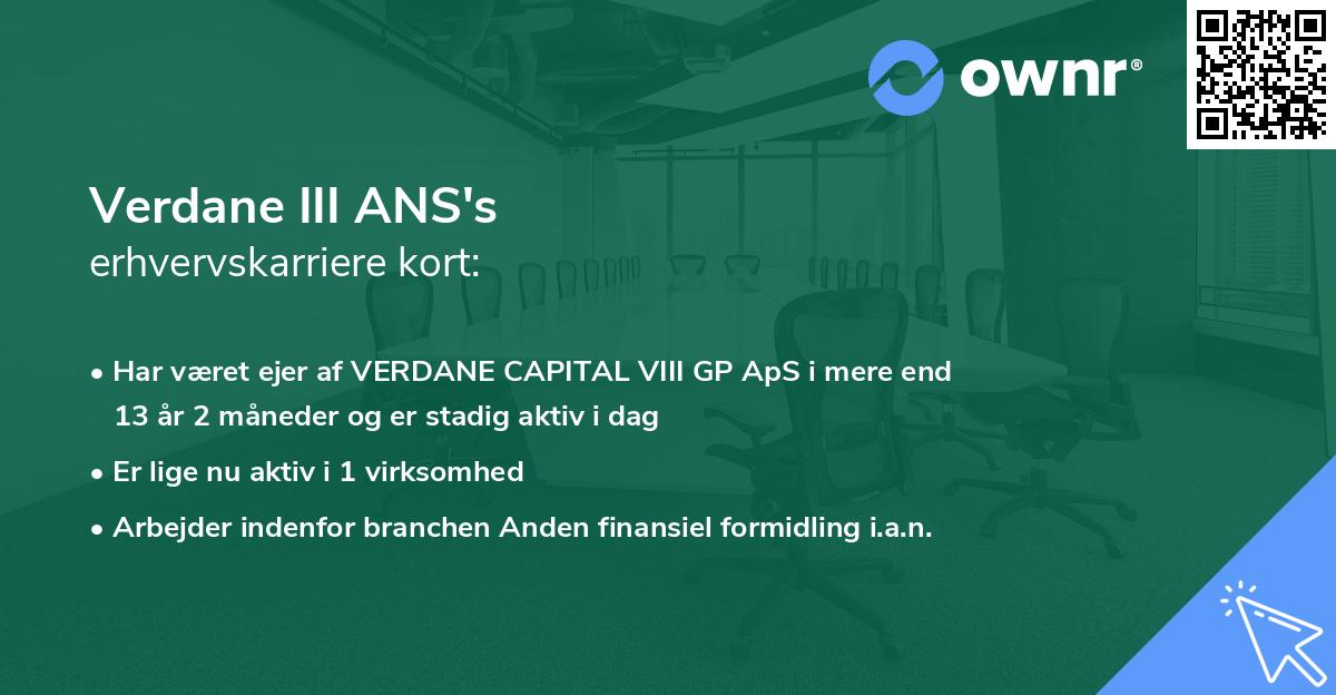 Verdane III ANS's erhvervskarriere kort