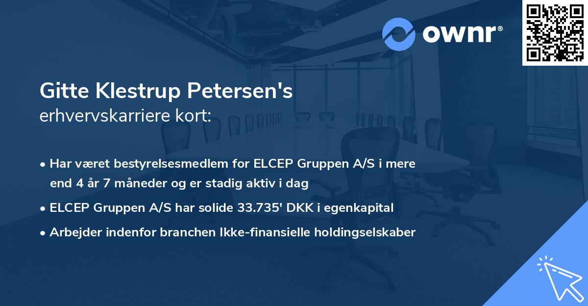 Gitte Klestrup Petersen's erhvervskarriere kort