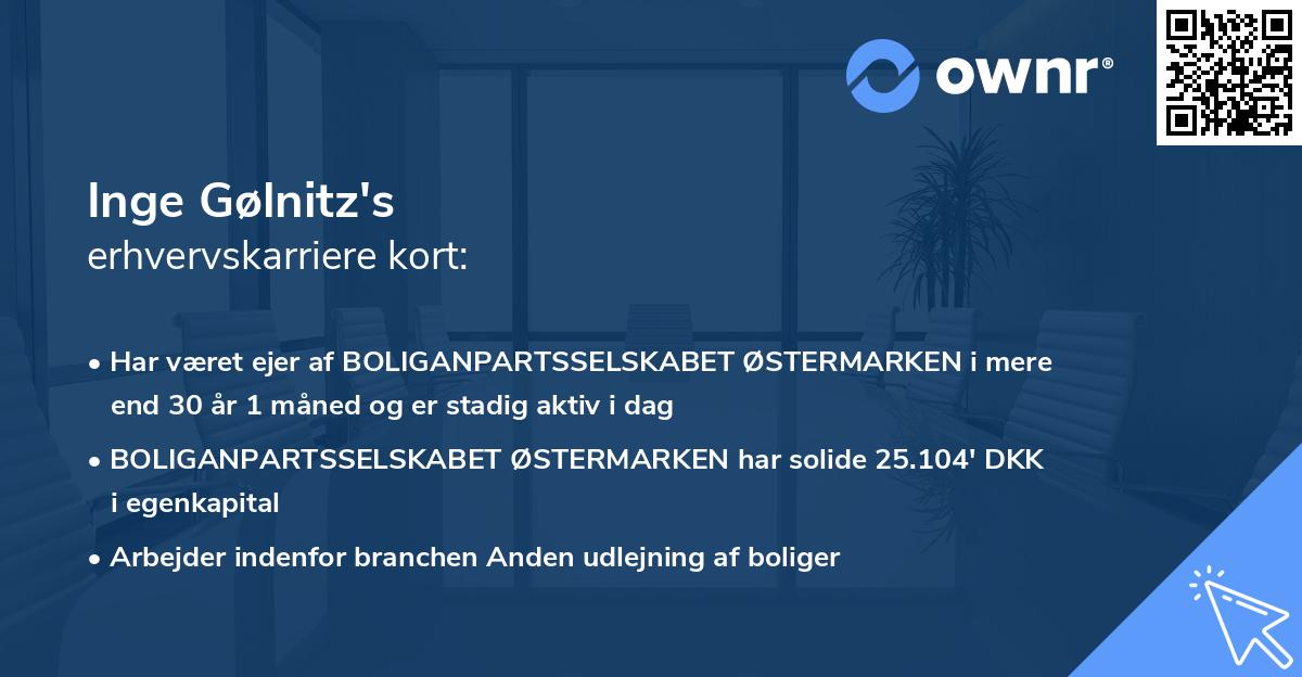Inge Gølnitz's erhvervskarriere kort
