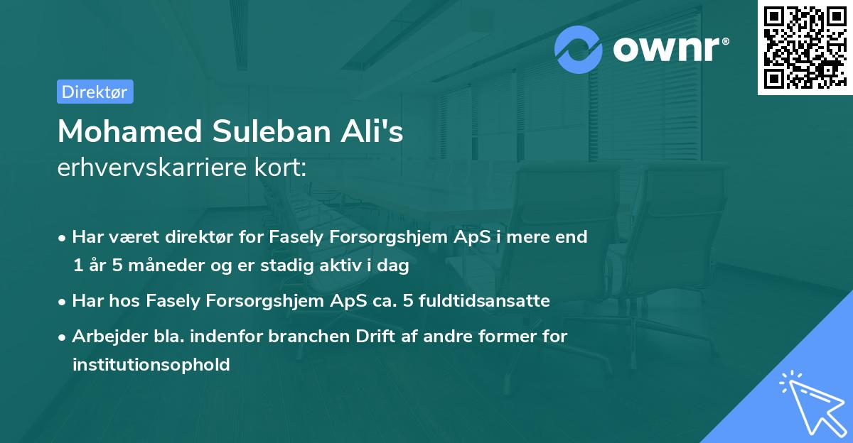 Mohamed Suleban Ali's erhvervskarriere kort