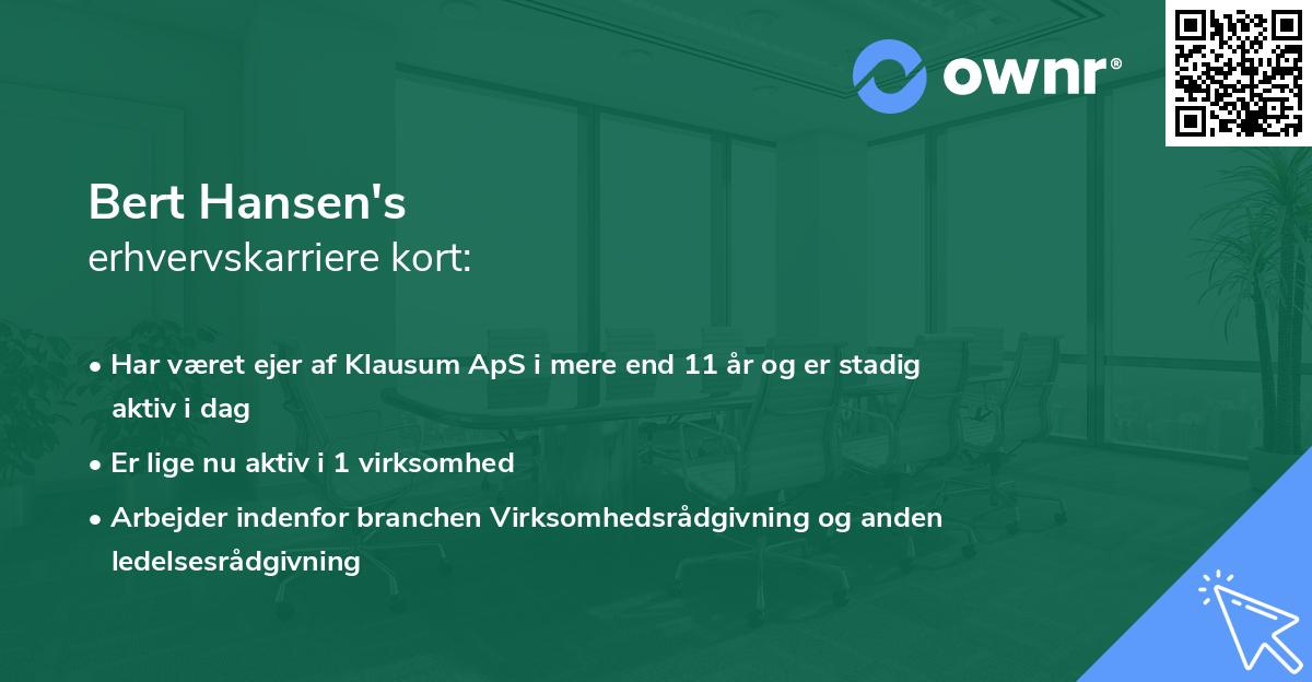 Bert Hansen's erhvervskarriere kort