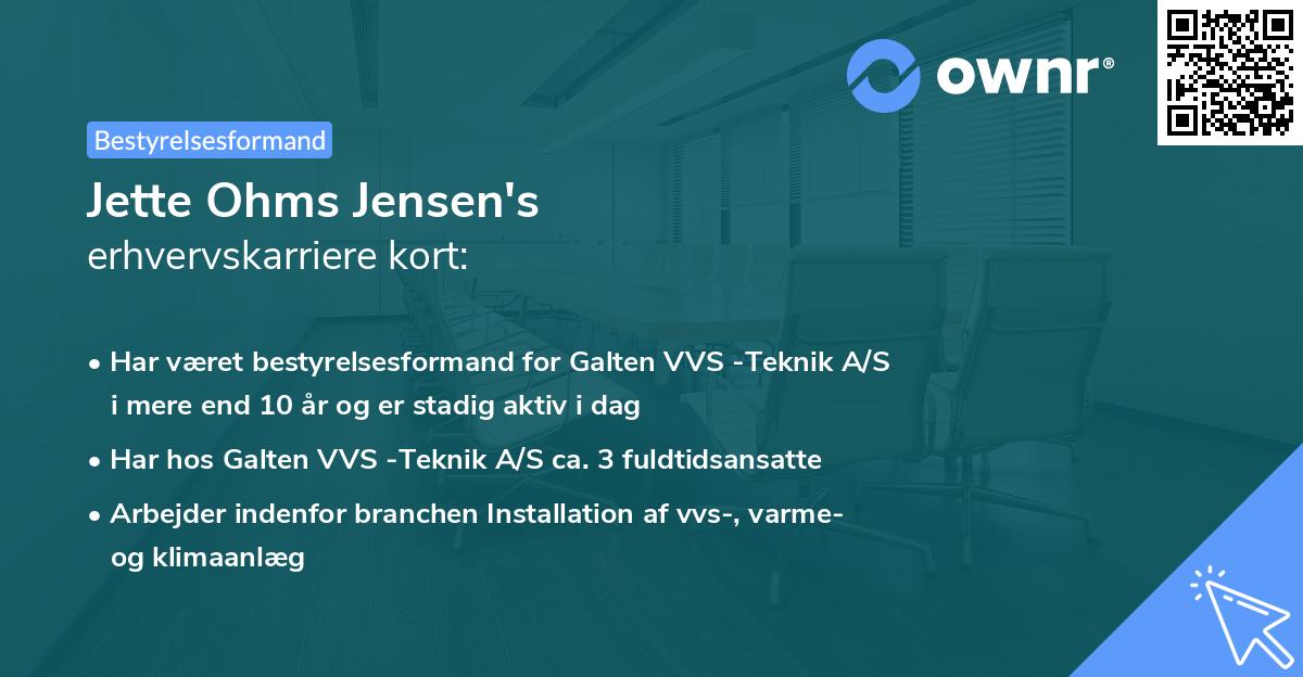 Jette Ohms Jensen's erhvervskarriere kort