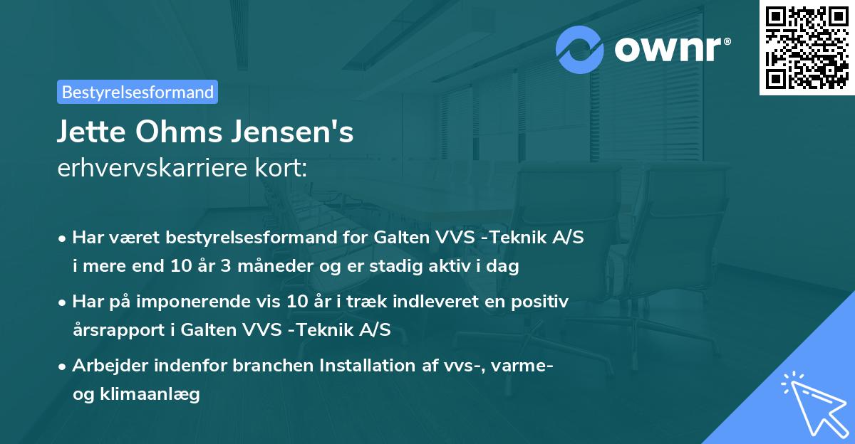 Jette Ohms Jensen's erhvervskarriere kort