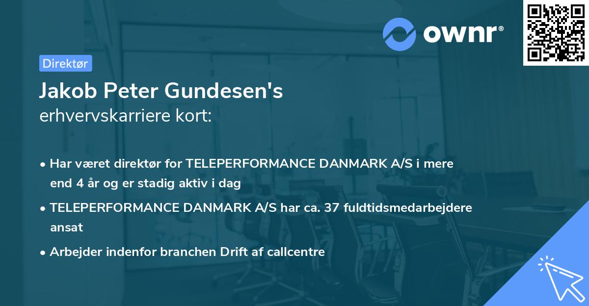 Jakob Peter Gundesen's erhvervskarriere kort