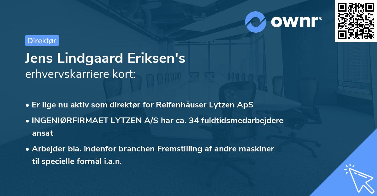 Jens Lindgaard Eriksen's erhvervskarriere kort
