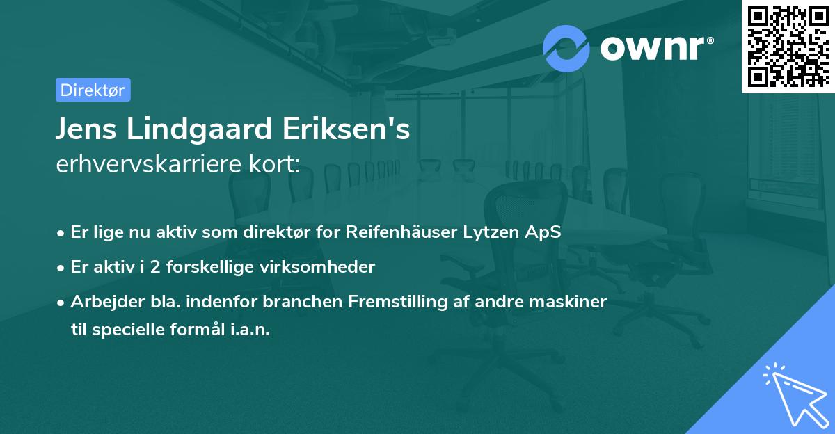 Jens Lindgaard Eriksen's erhvervskarriere kort
